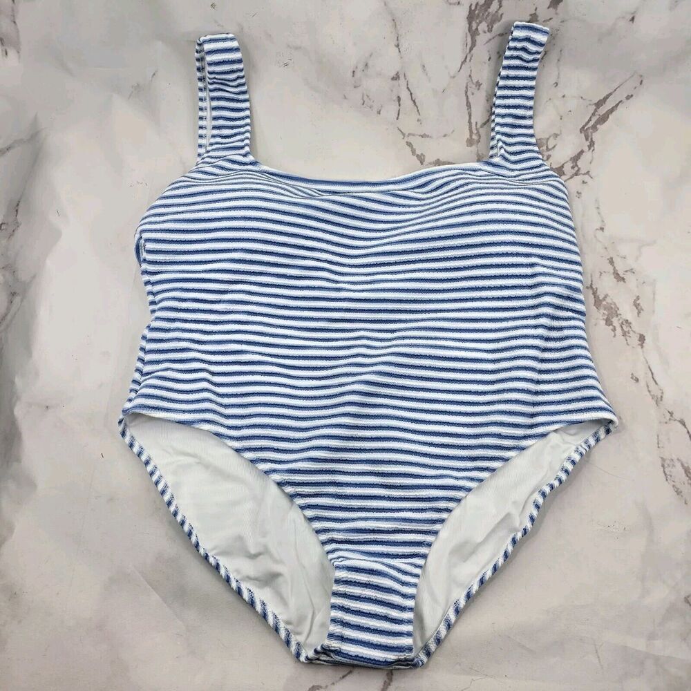 J Crew Swim 22 3X Blue One Piece Square Neck Textured Bikini Striped